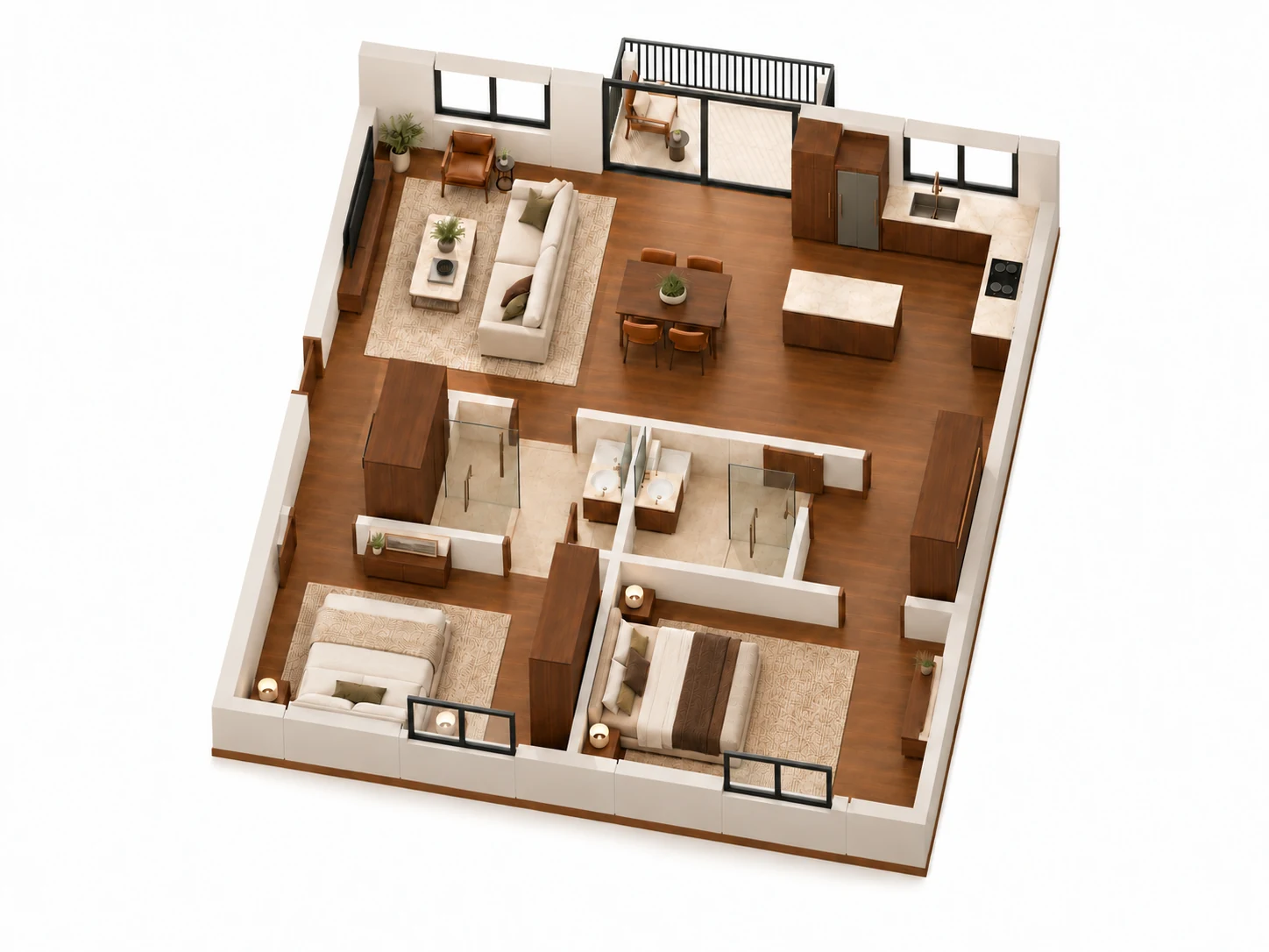 B1-102 · Furnished model of the 2 bedrooms